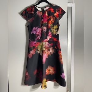 Ted Baker black and floral skater dress